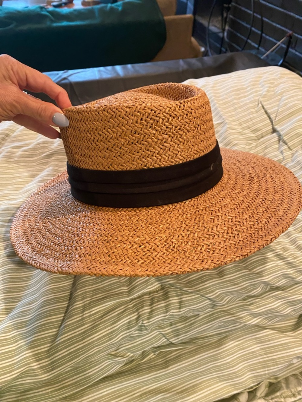 Straw Wide-Brim Sun Hat with Black Band